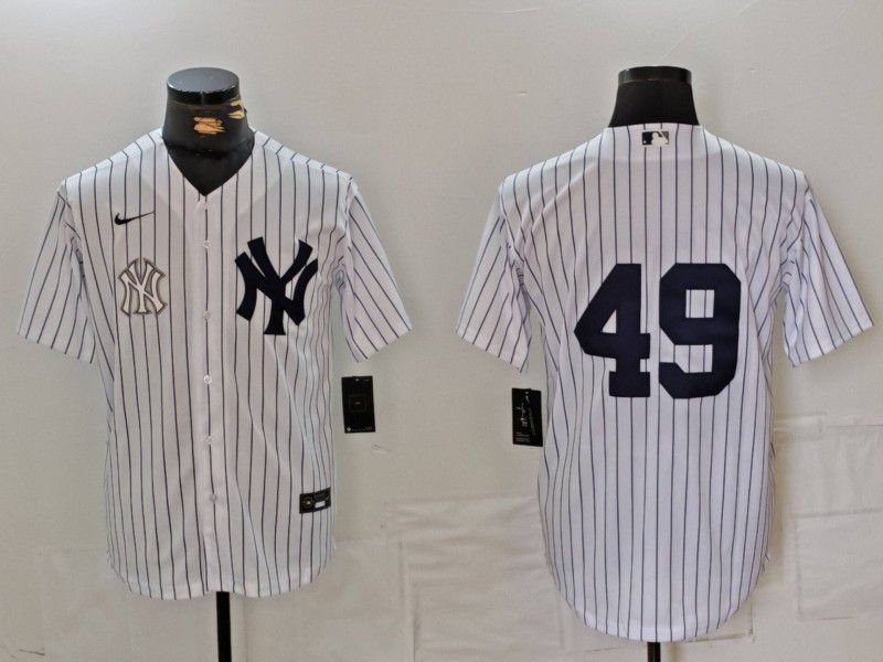 Men New York Yankees 49 No Name White Stripe Game 2024 Nike MLB Jersey style 3